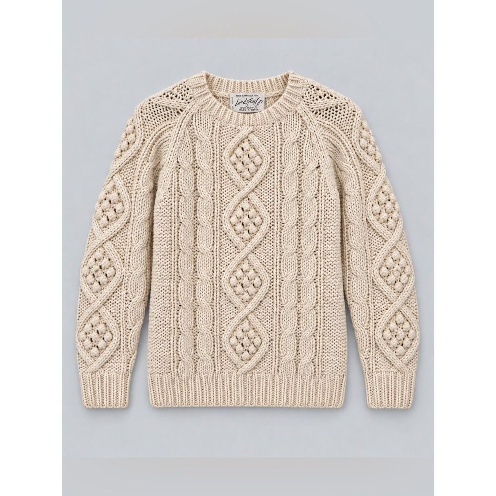 Vintage Lord & Taylor Chunky Cable Knit Ivory Fisherman Sweater Medium Scandi